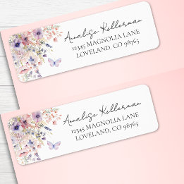 Étiquette Papillon Fleur Sauvage Adresse de Retour