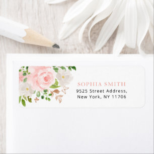 Étiquette Papillon Floral blush roses roses retour Adresse