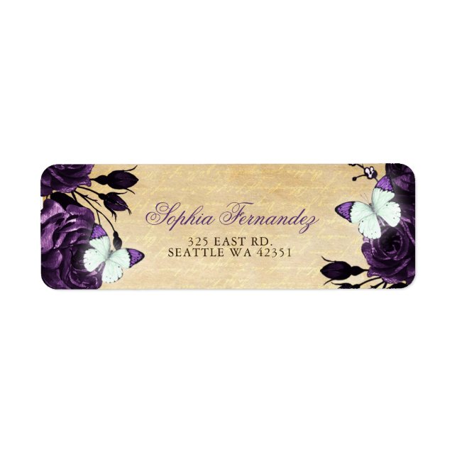Étiquette Papillon floral violet rustique vintage (Devant)