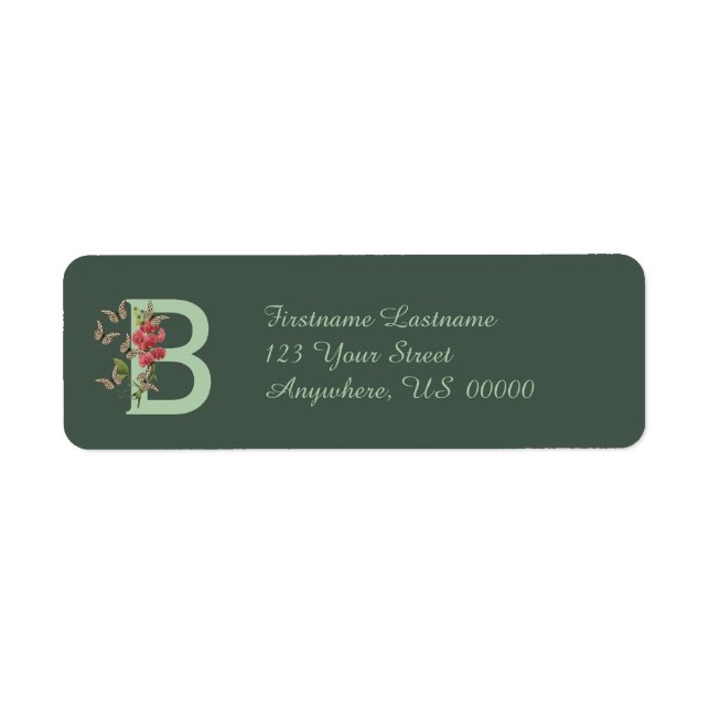 Étiquette Papillon Monogramme Initiale B Adresse Pois de Sen (Devant)