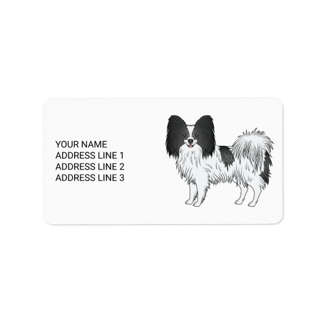Étiquette Papillon noir et blanc Chien mignon avec texte per (Devant)