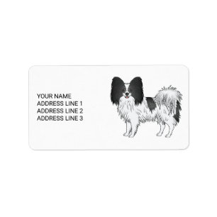 Étiquette Papillon noir et blanc mignon chien avec texte per