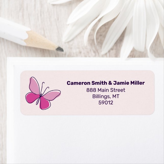 Étiquette Papillon rose moderne Doodle Blush Adresse de reto (En situation)