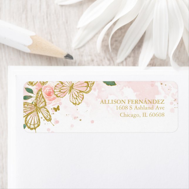 Étiquette Papillon rose pâle Quinceanera Floral (En situation)