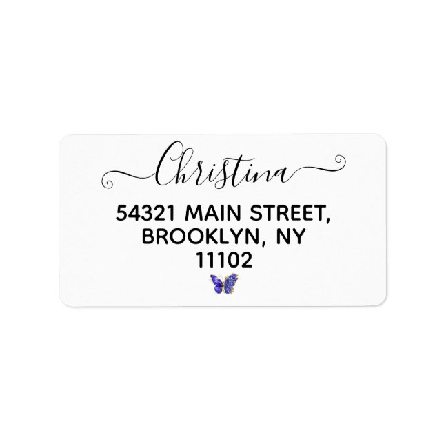 Étiquette Papillon saphir à fleurs (Devant)