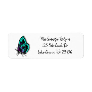 Étiquette Papillon turquoise et bleu