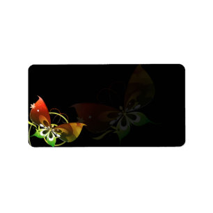 Étiquette Papillon vert et rouge d'imaginaire