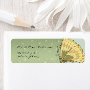 Étiquette Papillon vintage Vert Grain Star Adresse
