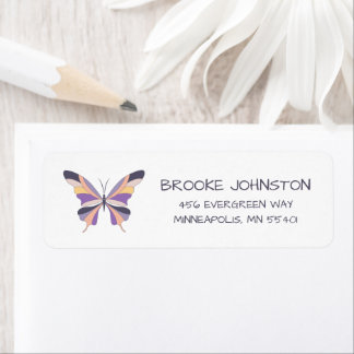 Étiquette Papillon Violet Dessiné à la Main Adresse de Retou