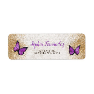 Étiquette Papillon Violet Or Rustique Vintage