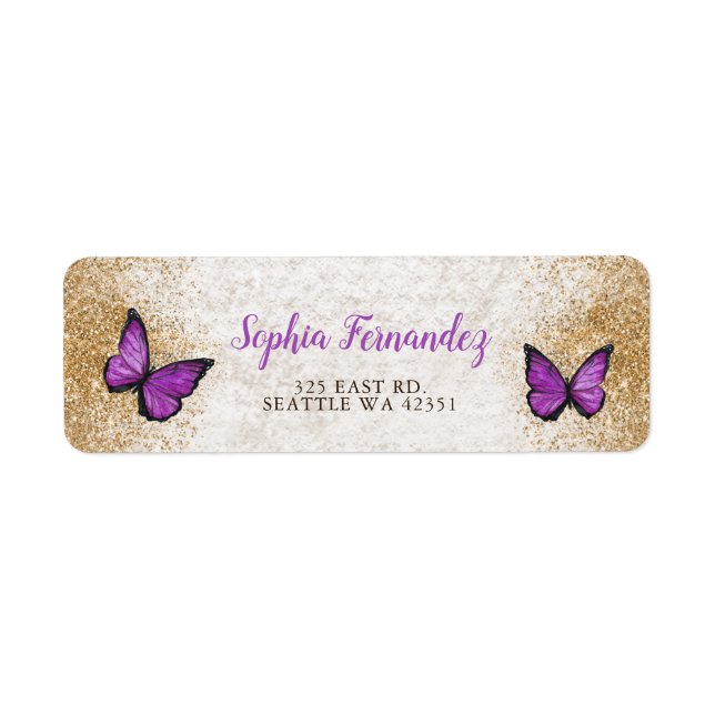 Étiquette Papillon Violet Or Rustique Vintage (Devant)