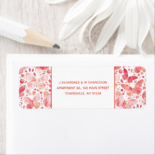 Étiquette Papillons Aquarelle Corail Adresse de retour