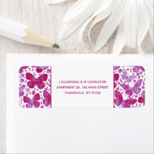 Étiquette Papillons Aquarelle rose Adresse de retour Étiquet