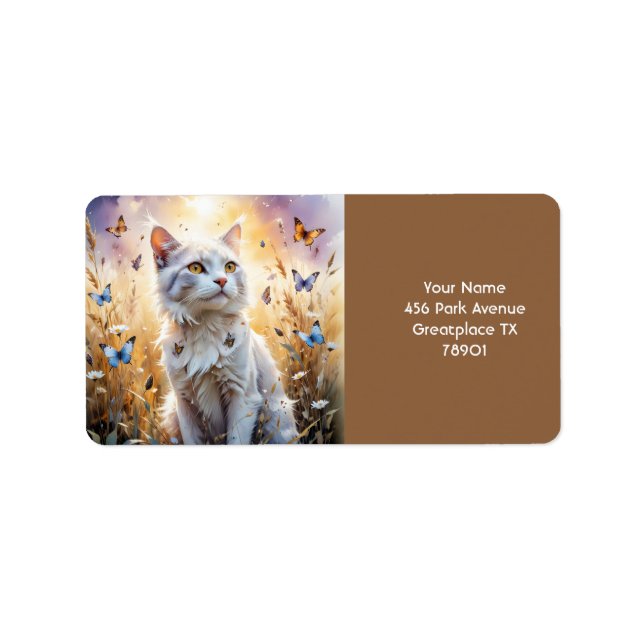 Étiquette Papillons de chat blanc mignon Imaginaire (Devant)