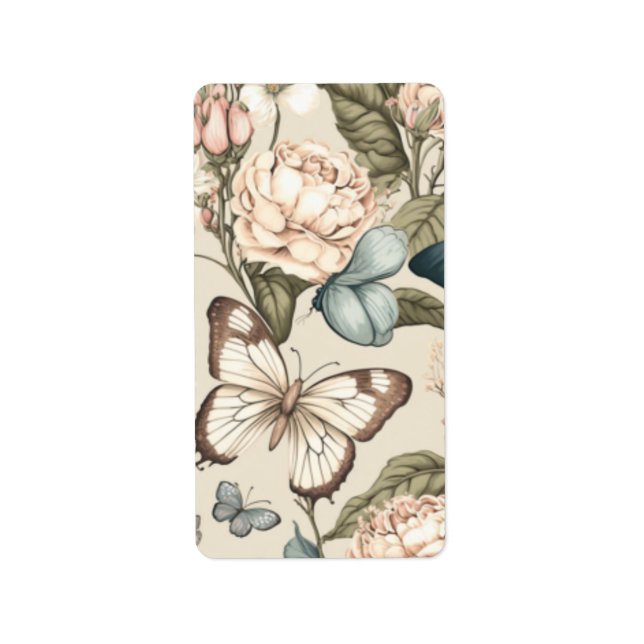 Étiquette Papillons et fleurs pastel (Devant)