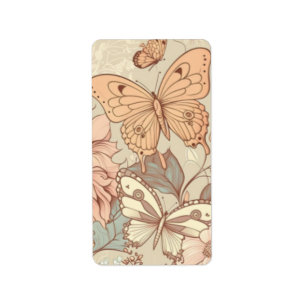 Étiquette Papillons et fleurs pastel