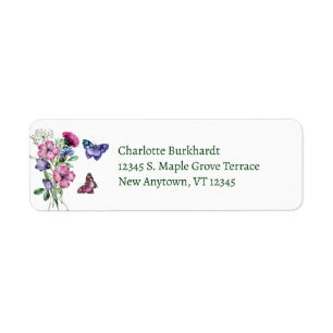 Étiquette Papillons Fleur sauvage Aquarelle