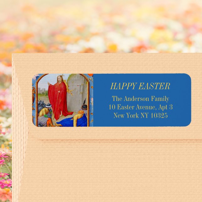 Étiquette Pâques de la Résurrection Catholique Médiévale Chr (Religious Christian Catholic Medieval Resurrection of Jesus Christ Happy Easter Return Address Label)