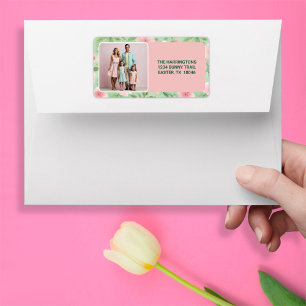 Étiquette Pâques Photo personnalisée Pastel Rose & Flore ver