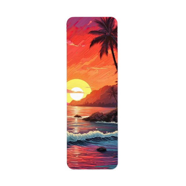Étiquette Paradis de l'île de la plage tropicale au coucher  (Devant)