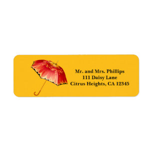 Étiquette Parapluie de printemps rouge et jaune à marguerite