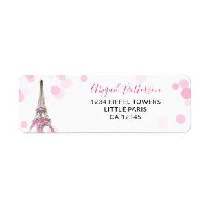 Étiquette Paris Eiffel Tower Rose et Noir Adresse de retour