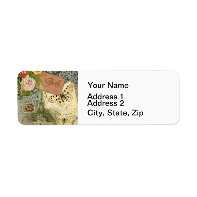 Étiquette Paris France Art Antique Collage Eiffel Français (Devant)