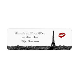 Étiquette Paris France Skyline Kiss #1 BW H Adresse de retou