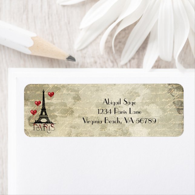 Étiquette Paris, Tour Eiffel et Balloons rouges Adresse (En situation)