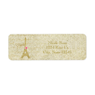 Étiquette Paris Tour Eiffel Or & rose Élégant Chic