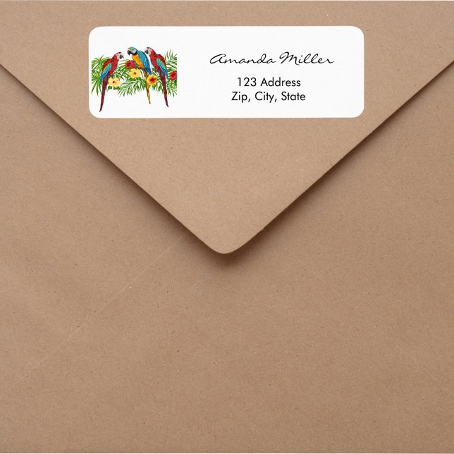 Étiquette Parroquets oiseaux palmiers feuilles adresse de re (Créateur téléchargé)
