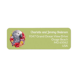 Étiquette Parrot mou parmi les fleurs tropicales vert pistac