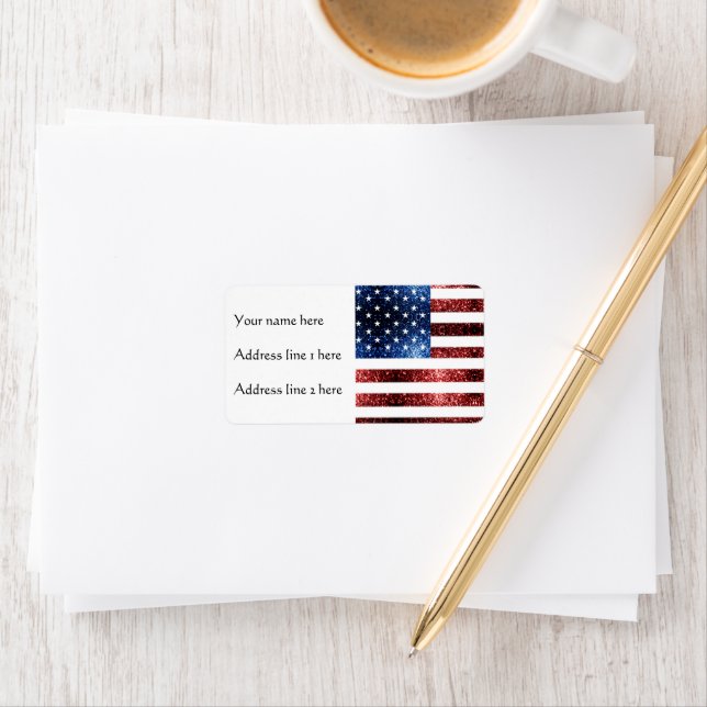 Étiquette PARTIES SCINTILLANT américaines drapeau rouge bleu (En situation)