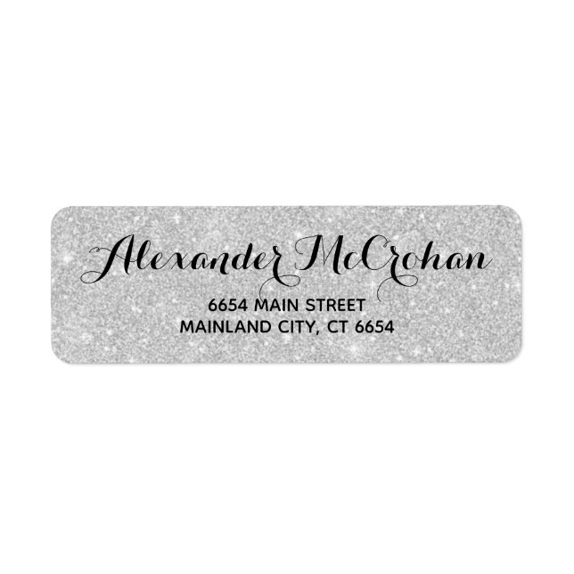Étiquette Parties scintillant Argent Faux Adresse de retour (Devant)