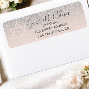 Étiquette Parties scintillant argentée rose vif bat mitzvah