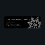 Étiquette Parties scintillant d'argent Black Christmas Adres<br><div class="desc">Parties scintillant d'argent Flocon de neige noir adresse de retour étiquette est idéal pour l'envoi de Noël et de Nouvel an. Le nom et l'adresse peuvent être facilement changés.</div>