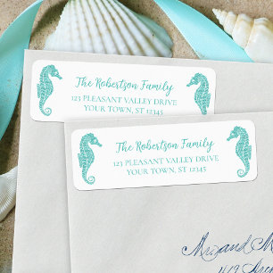 Étiquette Parties scintillant de Noël Seahorses Aqua Adresse