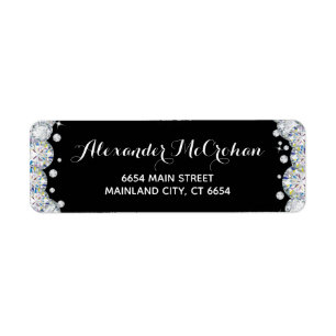 Étiquette Parties scintillant diamant noir et argent Adresse