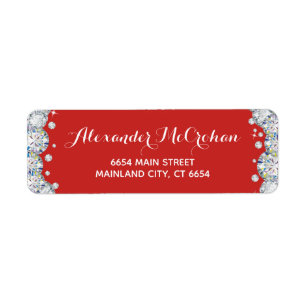 Étiquette Parties scintillant diamant rouge et argent Adress