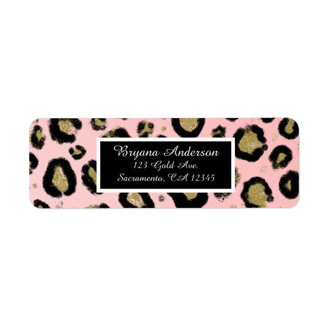 Étiquette Parties scintillant en or rose & Léopard noir Swee (Devant)