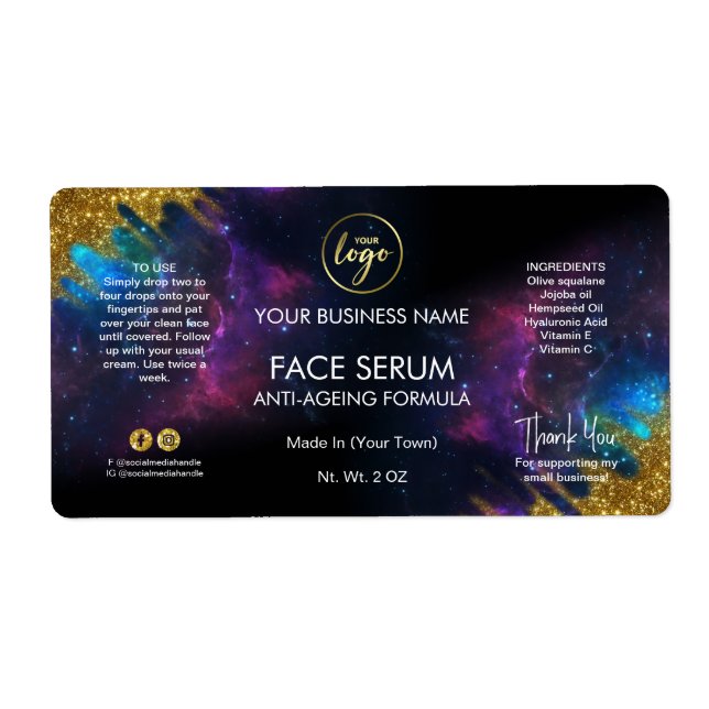 Étiquette Parties scintillant Galaxy Visage Noir Et Étiquett (Devant)