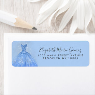 Étiquette Parties scintillant moderne Dusty Blue Silver Gown