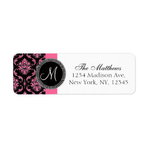 Étiquette Parties scintillant noire Damask rose Monogramme i