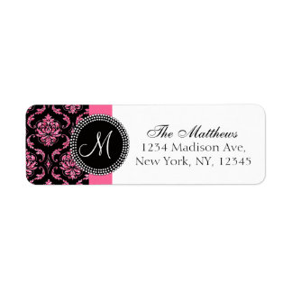 Étiquette Parties scintillant noire Damask rose Monogramme i