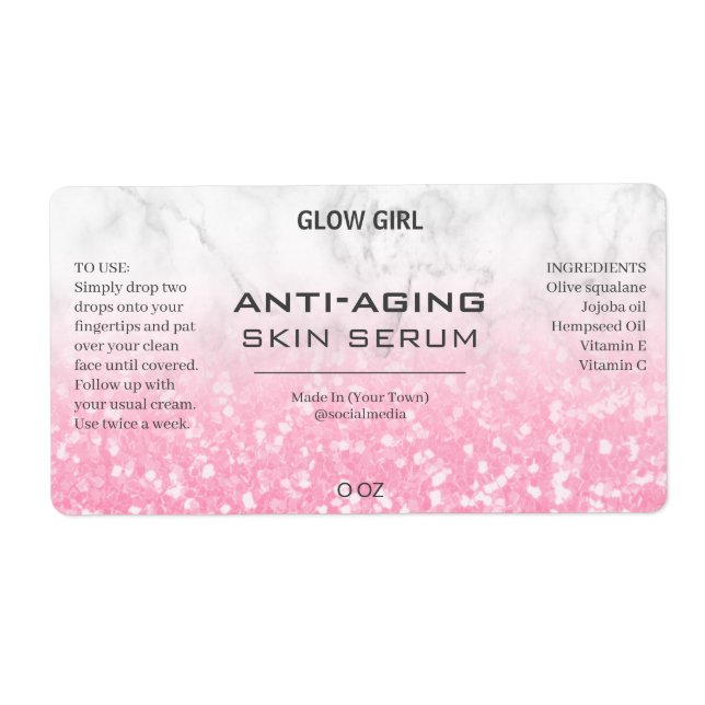 Étiquette Parties scintillant Rose Chunky Et Sérum De Marbre (Devant)