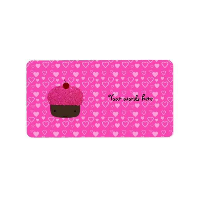 Étiquette Parties scintillant rose cupcake coeur rose (Devant)