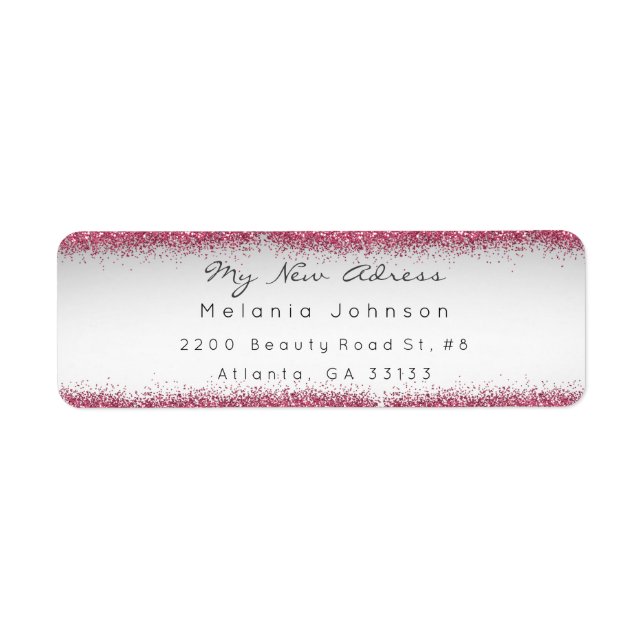 Étiquette Parties scintillant rose gris Nouvelle adresse Del (Devant)