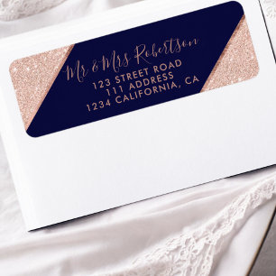 Étiquette parties scintillant rose or sombre script marine b