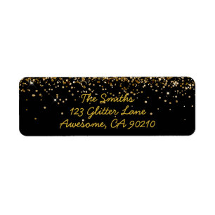 Étiquette Parties scintillant Script Black & Gold Mariage Ad