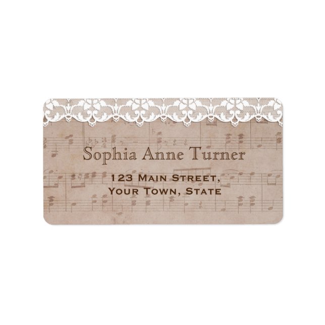 Étiquette Partition Vintage romantique & Mariage dentelle (Devant)